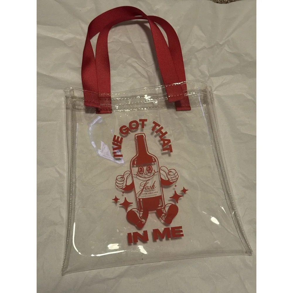 Josh Wine Cellars - Clear Tote Hand Bag With Red Handle Straps - Cartoon Logo